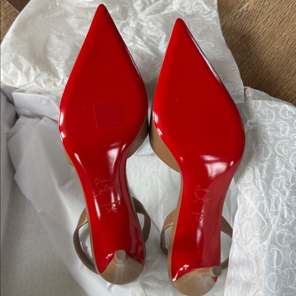 Christian Louboutin apostropha sling 80 pump lionne beige camel stiletto sz 37.5 - Picture 9 of 10